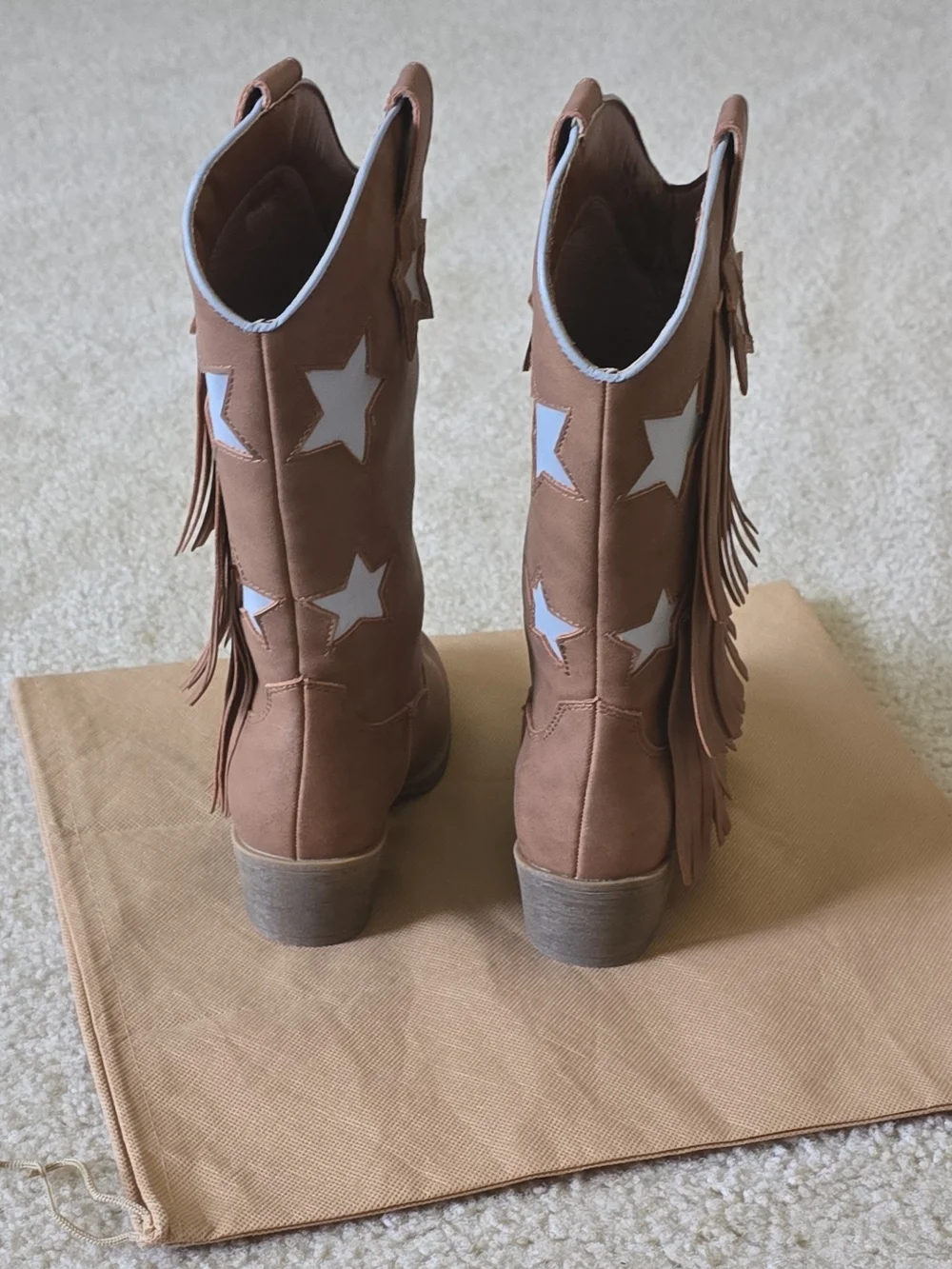 Girls Tan Star Fringe Western Boots